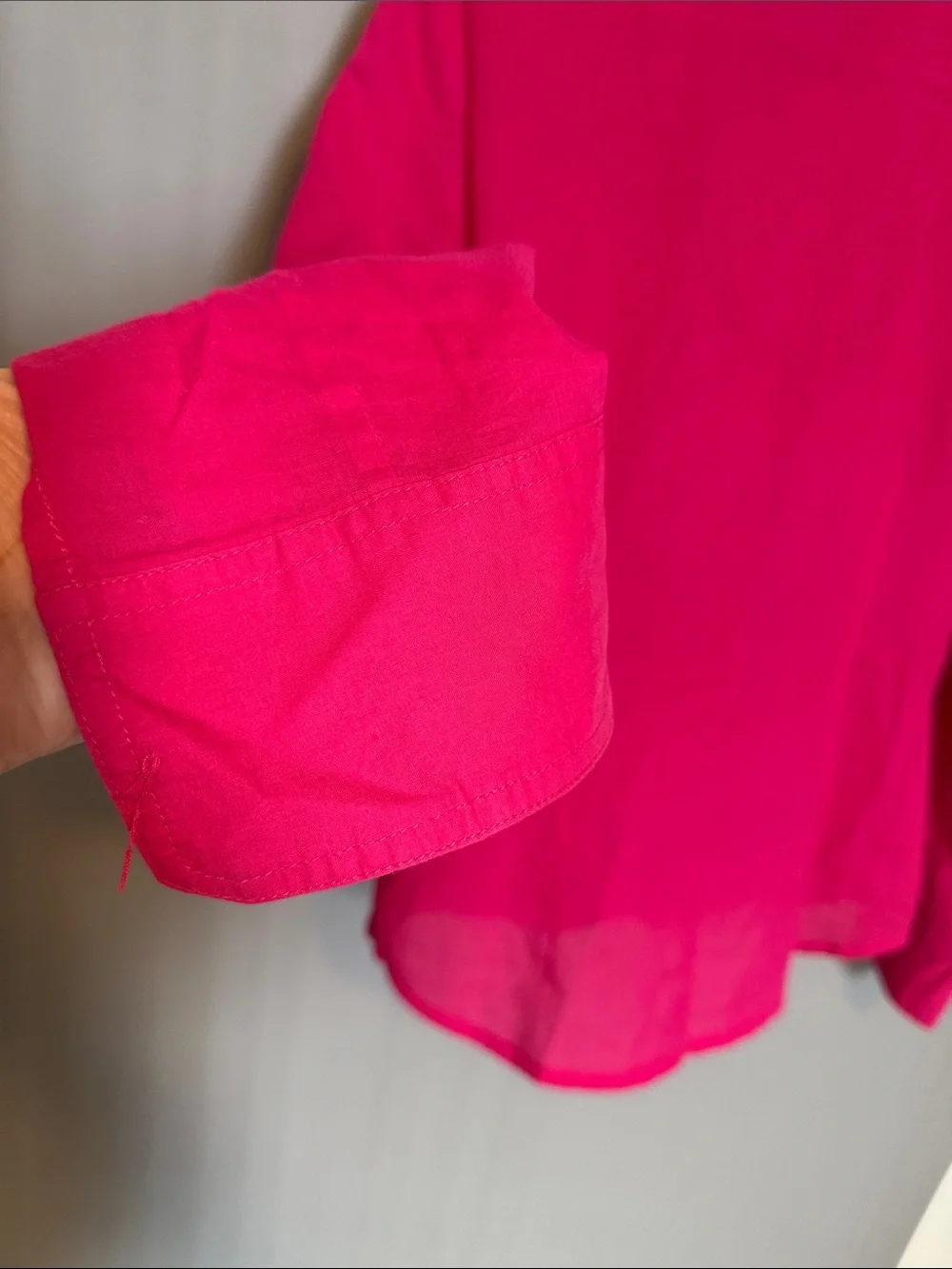 Tory Burch Fuchsia Pink Linen Utility Button Down Shirt Gold Logo Buttons Sz 10